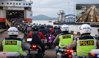 70 Personel Polda Lampung Kawal Pemudik Motor dari Bakauheni, Situasi Dipantau Drone